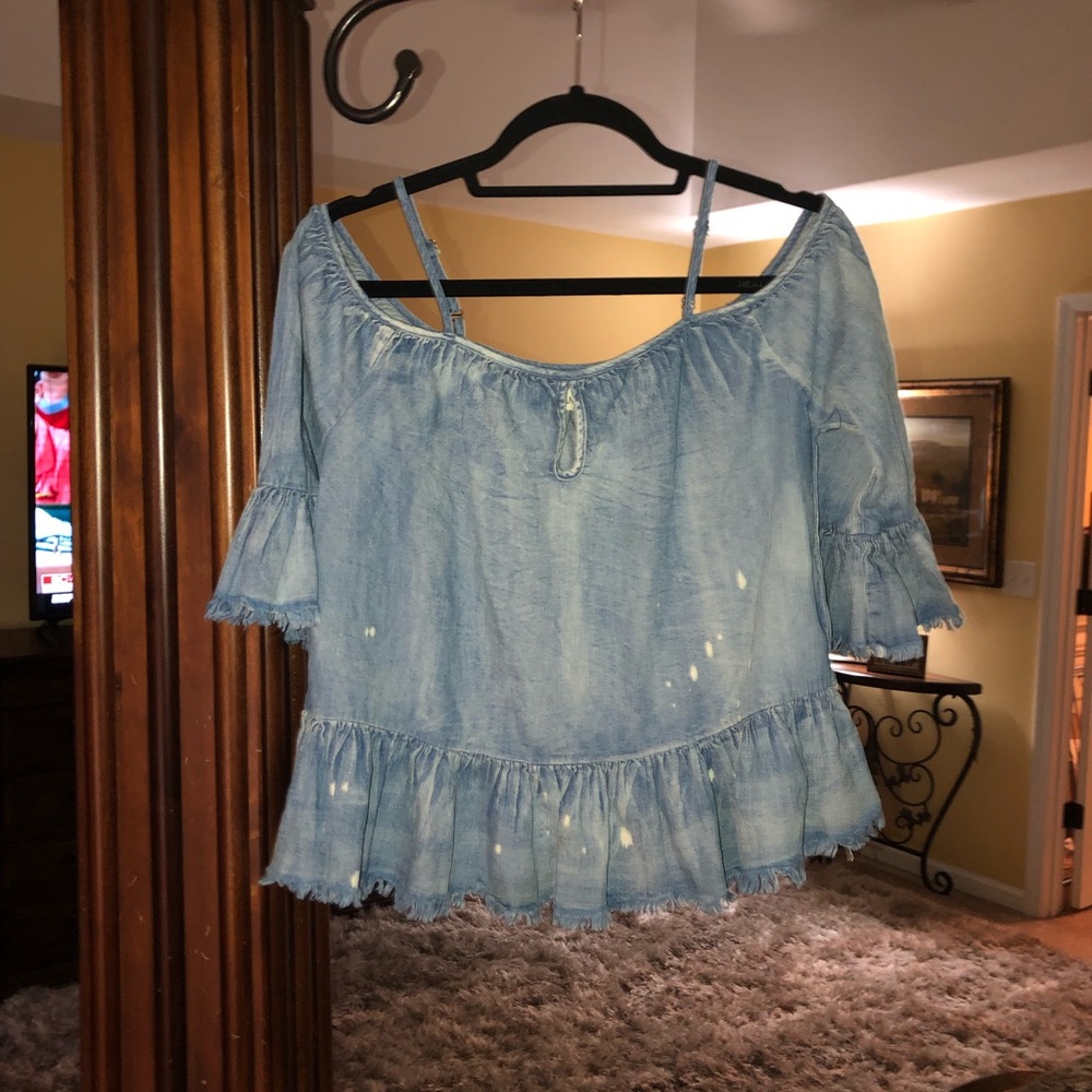 Denim Off the Shoulder Top - Picture 1 of 4
